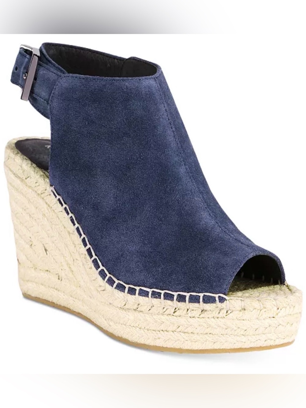 Kenneth Cole Olivia Espadrille Peep-Toe Wedge Sandals in Navy, Size 8.5